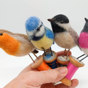 Needle Felted Wool Bird Ornament: Bobbin Stand, Bird Lover Gift