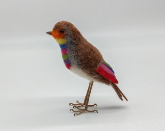 Felted Rainbow Robin Bird, NHS gift, ornament, decoration, needle felt, wool felt, felted bird, winter bird, handmade