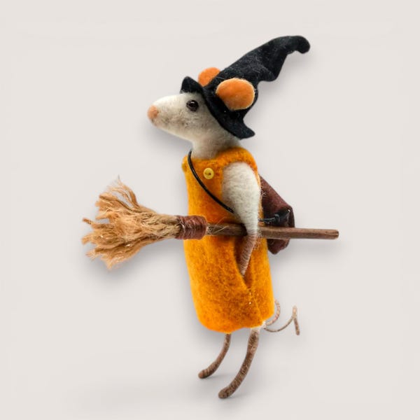 Needle Felted Witch Mouse: Handmade Halloween Decoration