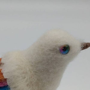 Felted Rainbow Bird, NHS gift, ornament, decoration, needle felt, wool felt, felted bird, rainbow eyes, bird, handmade image 2
