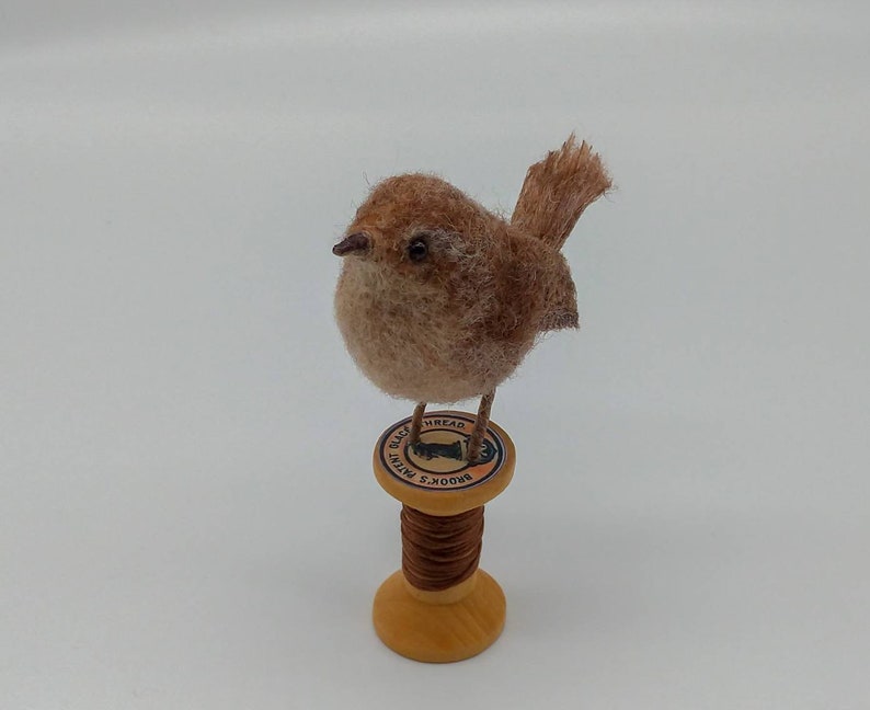 Felted Wren bird, gift, ornament, decoration, needle felt, wool felt, felted bird, spring summer bird, gift for dressmakers, bird lovers image 4