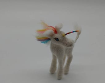 Felted Rainbow Baby Unicorn gift, handmade, needle felted gift for her, unique wool sculpture, fairy gift, mythical gift, ornament