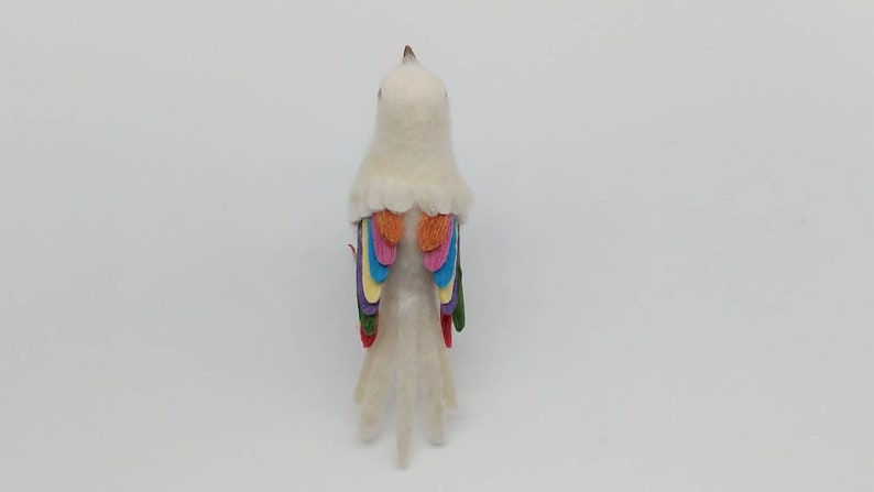 Felted Rainbow Bird, NHS gift, ornament, decoration, needle felt, wool felt, felted bird, rainbow eyes, bird, handmade image 5