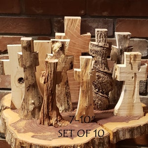 Standing Wood Crosses 7-10&quot; set of 10 | Rustic decor | Live Edge Wedding confirmation christening communion favors | tall Wooden Cross decor