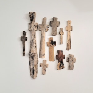 Driftwood + Reclaimed Wooden Crosses 2-10&quot; assorted set 5-10 Hand cut Cross Gift, Rustic Decor, DIY Crafts | repurposed recycled old wood