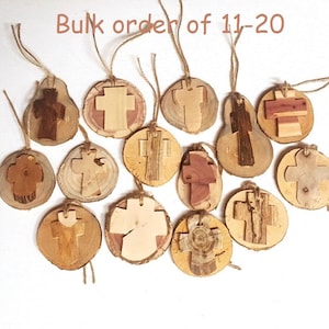 Wood slice cross ornament | Rustic Wood crosses custom laser engraved | wedding christening confirmation communion baptism Easter gift favor