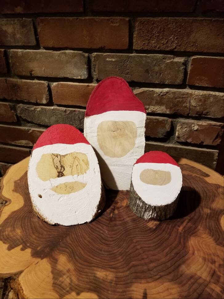 Santa Log faces 3 Freestanding Rustic Santas Indoor Outdoor Etsy