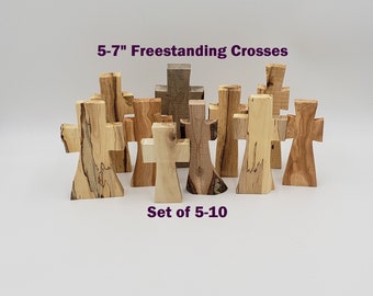 Standing Wood Crosses set of 10 5-7" | Unique Rustic Live Edge Log Wedding confirmation gift table favors Christian Baptism Wooden Cross