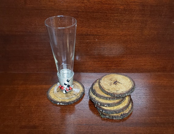 Log Slices Coaster set | finished Wood round Trivet drink holder | Rustic engraved Wooden coasters | unique custom wedding favor gift