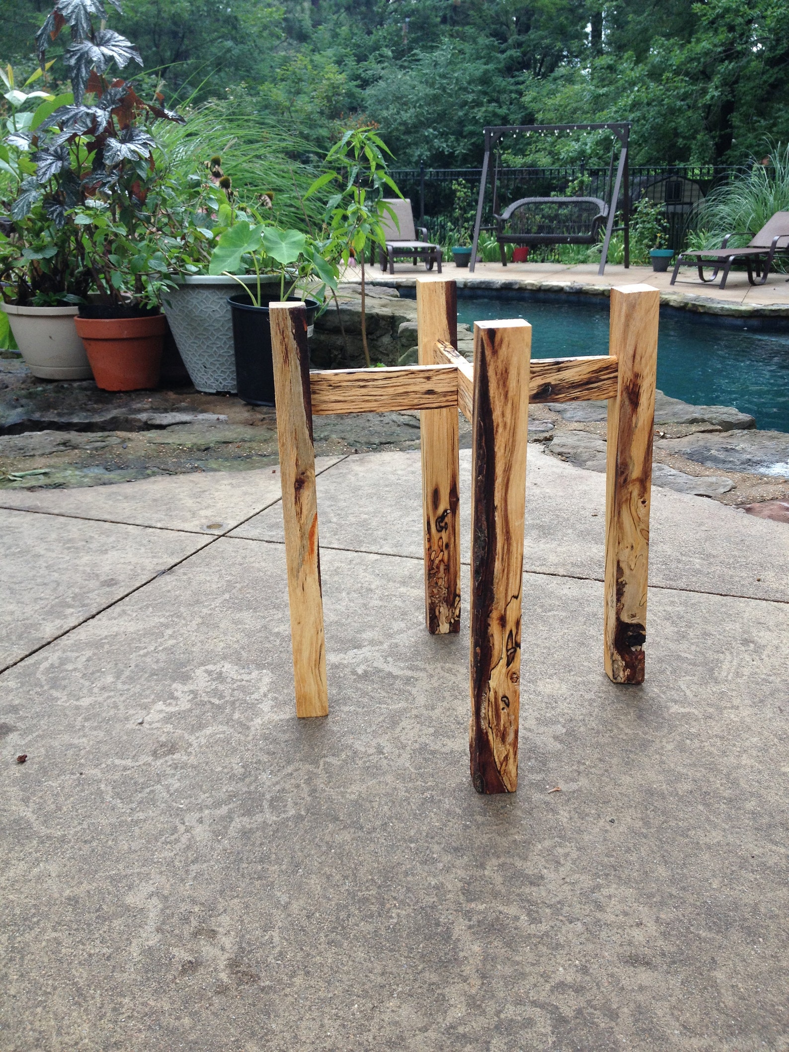 Spalted Solid Wood Plant Stand | Rustic-mid Century Indoor Pot Planter ...