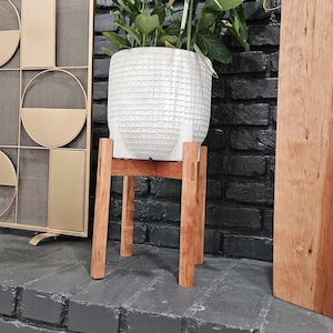 Plantenstandaard uit het midden van de eeuw 1'x1' | Modern elegant interieur voor binnen | opvouwbare pottendisplay op tafel | Massief walnoot kersenhouten plantenbak