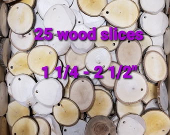 25 Wood slice rounds | DIY craft ornaments-name tag-key ring-event ticket-gift favors-blank labels | wooden rustic tree branch slices