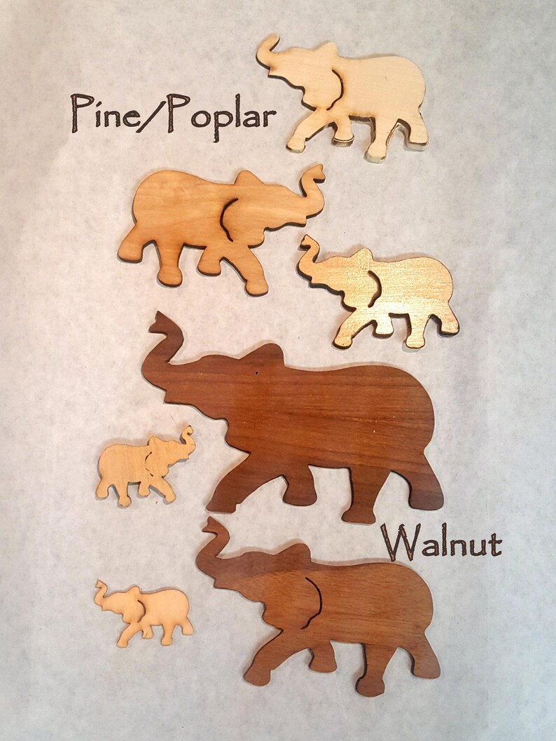 Wooden Elephant Laser Cut Out Solid Wood Engraved Elephants Etsy