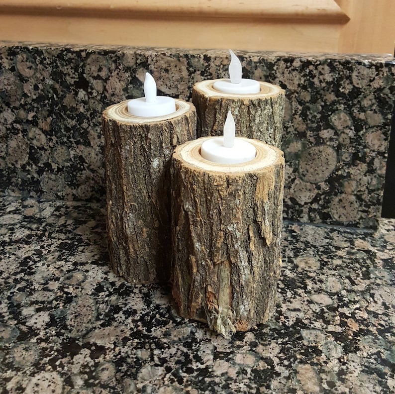 Log Candle Holders Tall Set of 3 Live Edge Wooden Tea Light Etsy