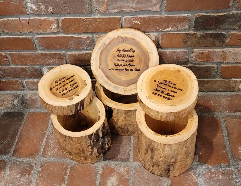 Log urn custom keepsake box unique live edge hollowed tree personalized engraved gift rustic storage hideaway heart ornament imagem 9