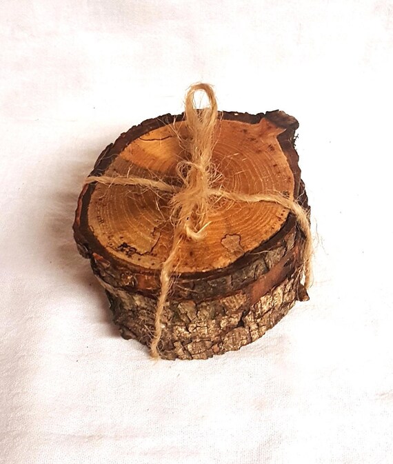 Set Di 4 Sottobicchieri in Legno Naturale Con Corteccia D'Albero