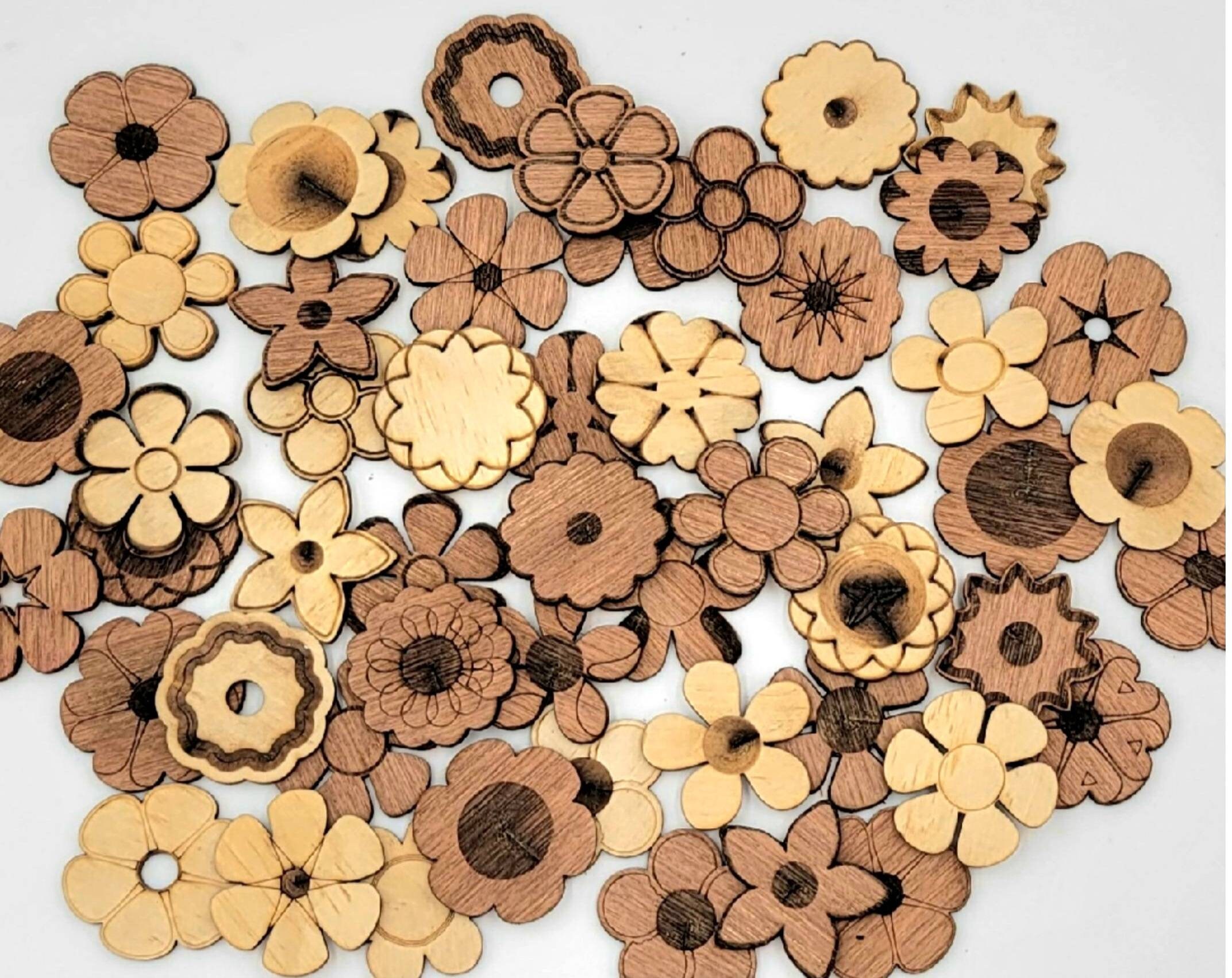 EMSea 200 Pezzi Ritagli In Legno Fai Da Te Forme Foglie Fiori Per Decorazioni Craft - 2