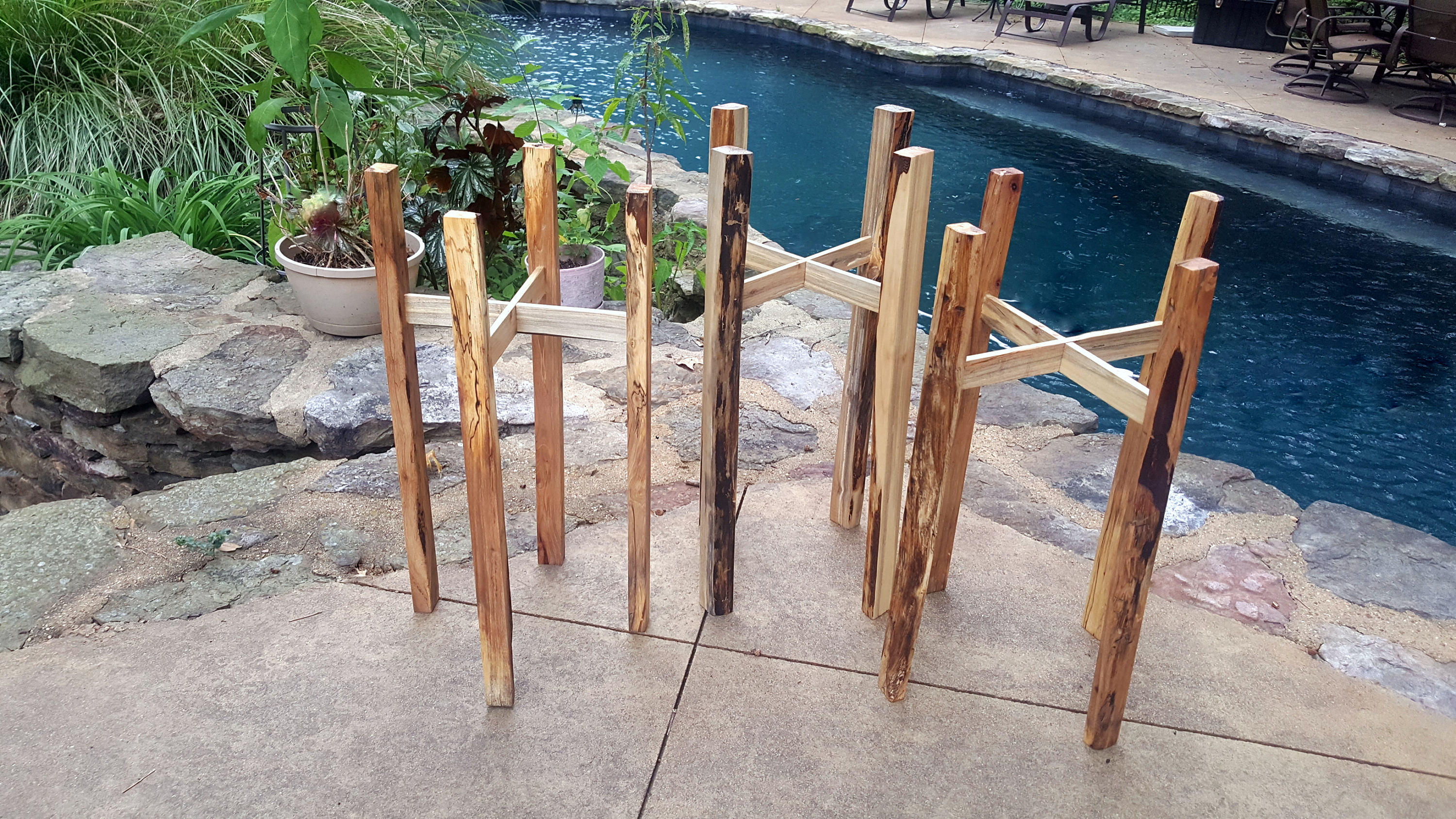 Spalted Solid Wood Plant Stand | Rustic-mid Century Indoor Pot Planter ...