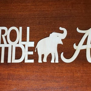ROLL TIDE Bama A and elephant - laser cut wooden fan logo | University of Alabama Crimson Tide unfinished wood set in various sizes