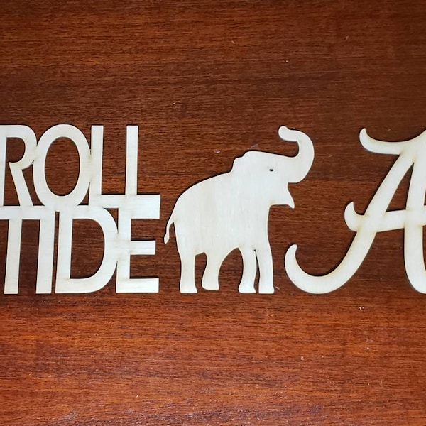 ROLL TIDE Bama A and elephant - laser cut wooden fan logo | University of Alabama Crimson Tide unfinished wood set in various sizes