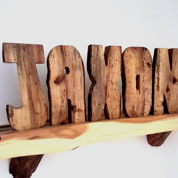 Rustic Standing Custom wood letters hand carved from live edge log | freestanding unique wooden word gift | unfinished recycled tree art