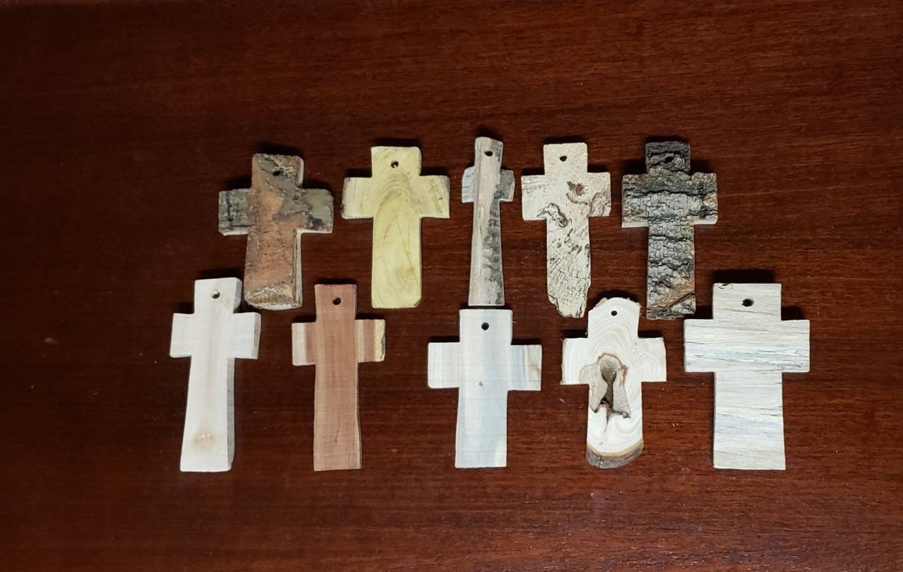 Wooden Crosses Set of 10 3-4" | Rustic Wood Ornament Gift favors | Wedding Christening Confirmation communion presents | funeral keepsake