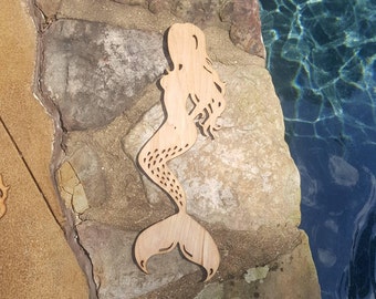 Mermaid laser cut wood wall art | Beach housewarming gift | seaside decor | craft project | 19x8 silhouette personalized