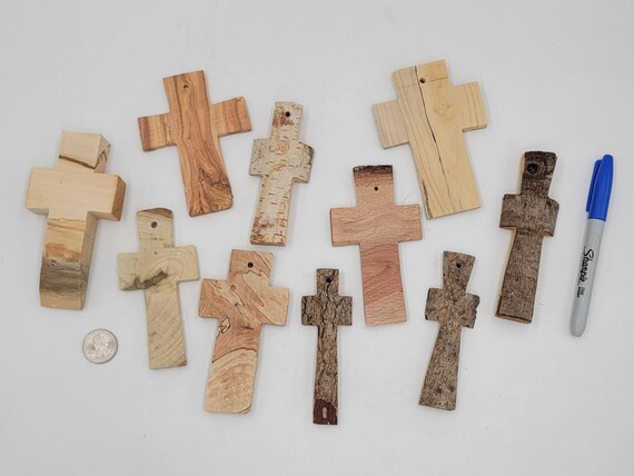 Driftwood Reclaimed Wooden Crosses 2-10 Assorted Set of 10 Carved