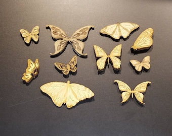 Assorted Wood butterflies 3D laser cut set of 10 | engraved wooden monarch Butterfly  designs | Craft project art accessories party decor