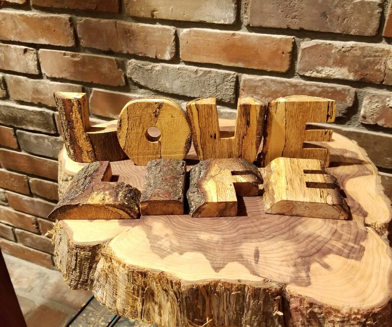 Standing LOVE Letters Wooden Word Art Hand Cut Live Edge Etsy