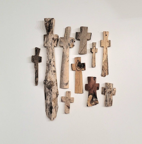 Driftwood Reclaimed Wooden Crosses 2-10 Assorted Set of 10 Carved