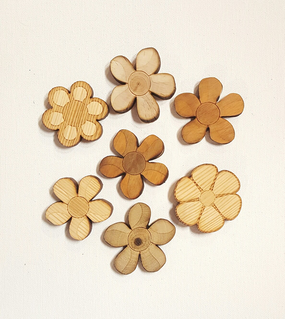 Wooden daisy flowers 2" Set of 10 Laser cut wood me not flower