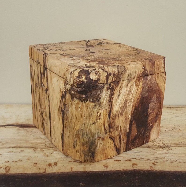 Rustic Keepsake box carved spalted oak Log w lid Wooden Etsy