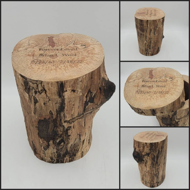 Log urn custom keepsake box unique live edge hollowed tree personalized engraved gift rustic storage hideaway heart ornament imagem 5