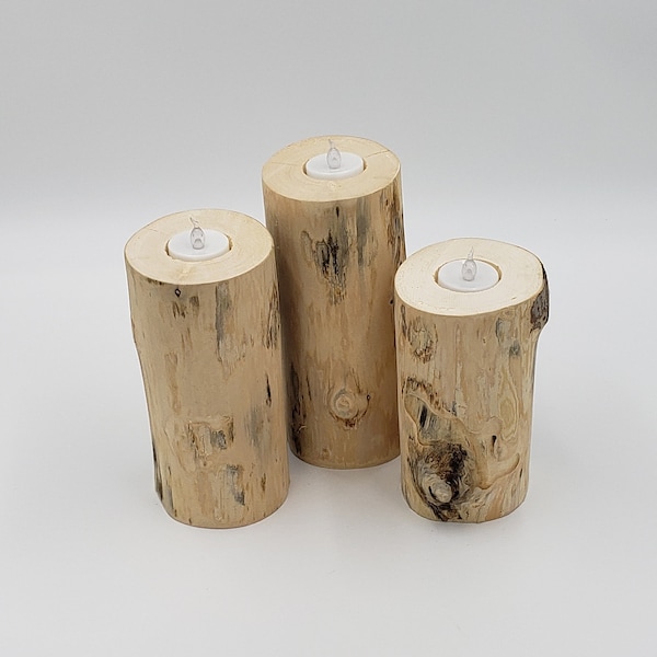 Log Candle Holders tall set of 3 | Live edge wooden tea light votive holder | Rustic Wood centerpiece | housewarming gift