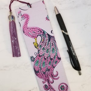 Pink Peacock Leather Bookmark