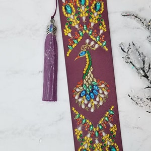 Red Peacock Leather Bookmark