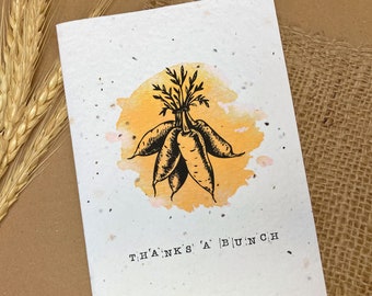 Thanks a Bunch Thank You Card. Funny Greetings Card. Wildflower Seed Card Plantable Card. Thanks Root Veg Vegan. Thankyou Gift. Eco Friendly