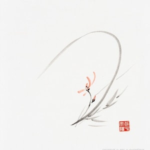 9x12&quot; original sumi-e ink on white rice paper Zen painting of a single wild orchid, home decor, chinese paintings, sumi-e painting, Zen art