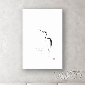Heron painting,heron sumi-e painting, sumi-e painting, zen wall art, art print, wall art, zen paintings, zen home decor,