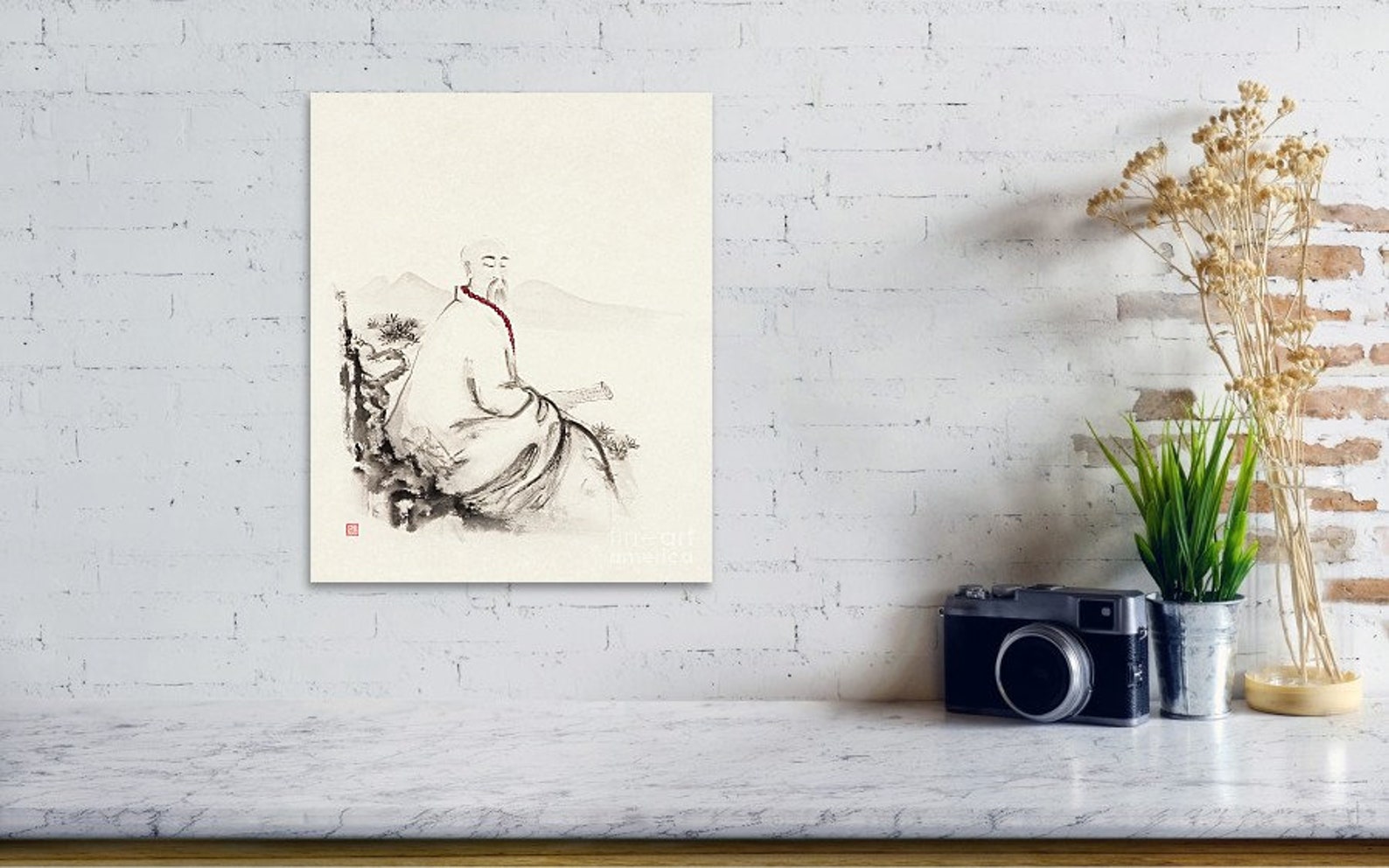 Feeby Quadro su Tela Buddha Buddismo AI 90x60 cm 1 pezzo Stampa Murale Decorazione da parete Immagini Moderni per Soggiorno Camera da Letto Ufficio Corridoio Hotel Spa Zen Yoga Oriente arancione
