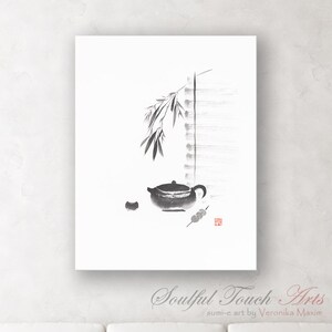 Teapot Zen painting with bamboo, Matcha, Japanese, art print, zen painting, zen wall art, wall art, zen home decor, mochi, Chinese brush