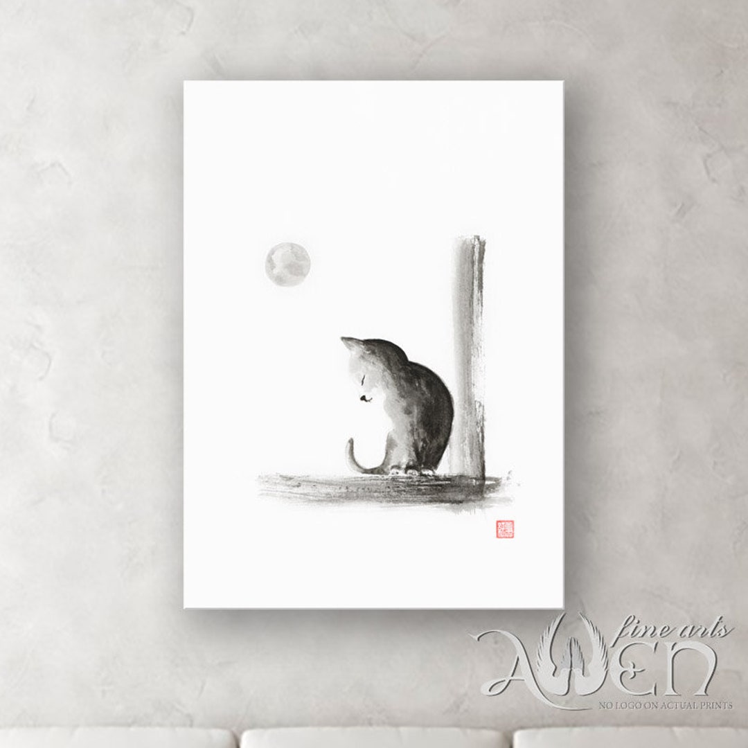Art Print Cat Painting Zen Cat Painting Sumie Cat Etsy