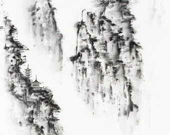 墨絵　Sumi-e a painting in black ＆white 14x17