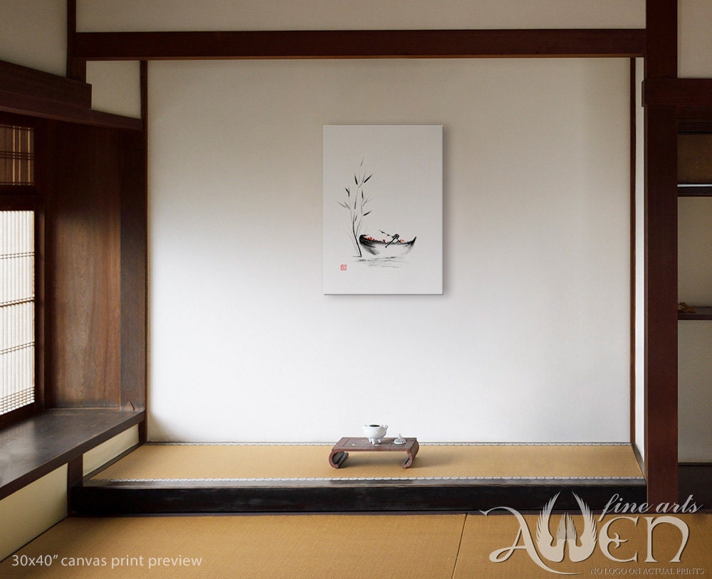 Zen Painting, Art Print, Japanese Wash Basin, Sumi-e