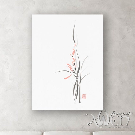 Wild Orchid Sumi-e Painting, Flower Painting, Art Print, Wall Art
