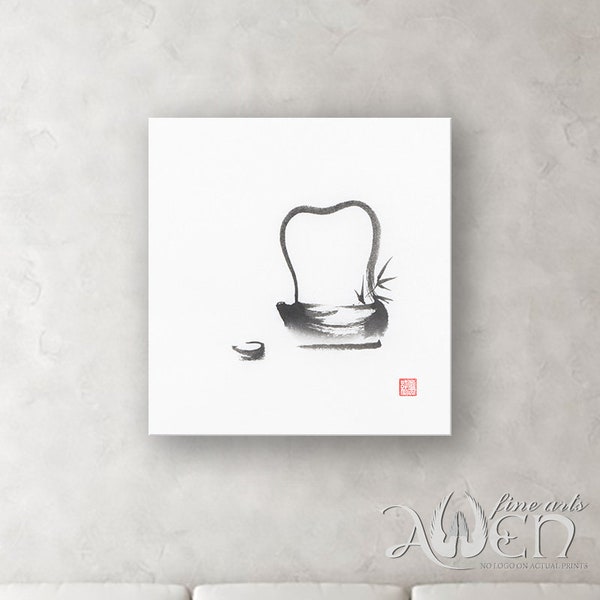 Teapot Zen painting with bamboo, Japanese, art print, zen painting, zen wall art, home decor, oriental, ink, sumi-e, minimalistChinese brush