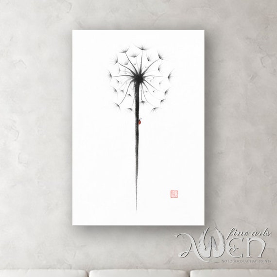 Dandelion painting, art print, zen painting, sumi-e painting, sumi-e paintings, wall art, zen wall art, home decor, zen home decor, sumi-e
