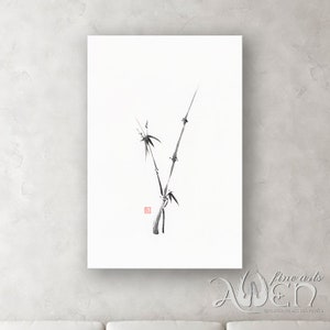 Minimalist sumi-e ink painting  of a single bamboo stalk painting, Zen painting, Chinese brush, paintings, Zen, home decor, bamboos