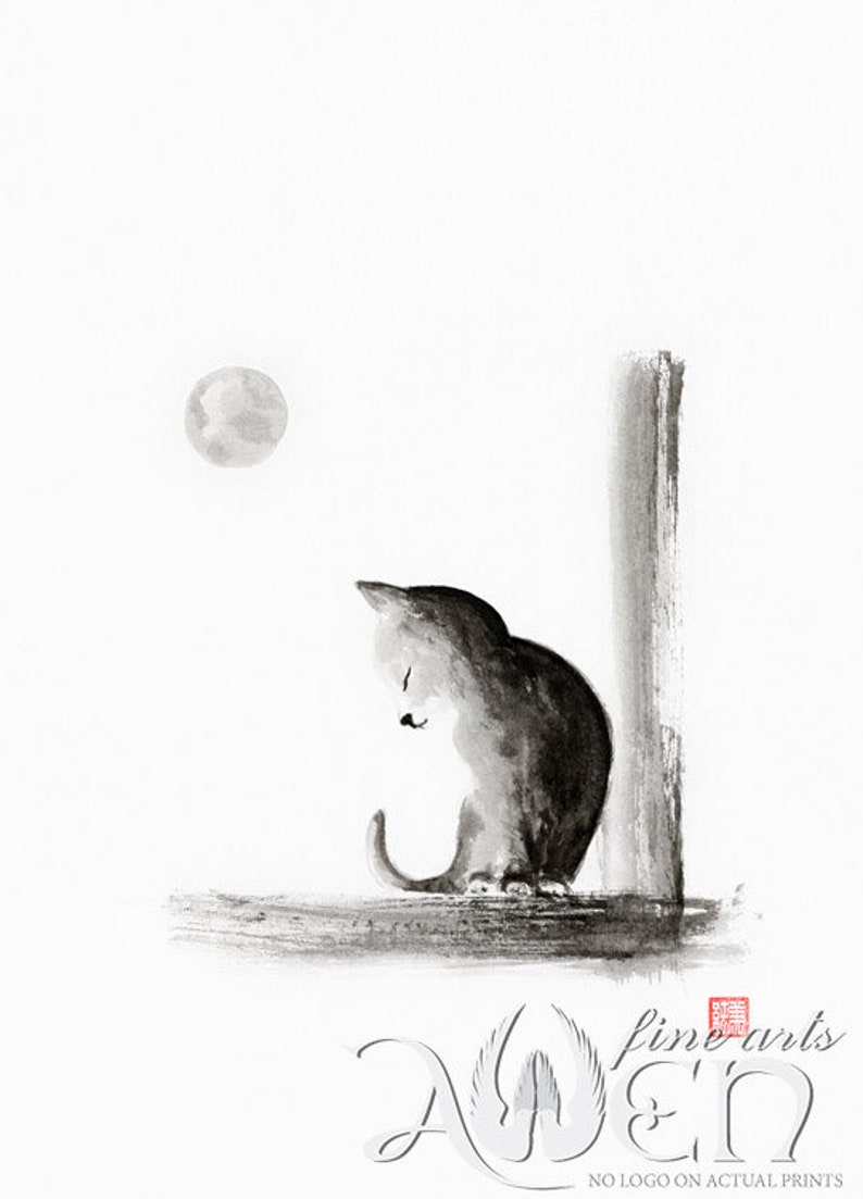 Art Print Cat Painting Zen Cat Painting Sumie Cat Etsy